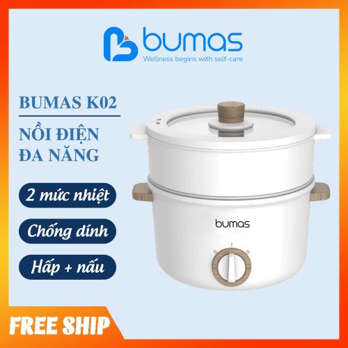 Nồi Điện Đa Năng BUMAS K02 – Dung Tích 2.5L, Chống Dính, Nấu Lẩu, Nấu Ăn Đa Năng Cho Gia Đình